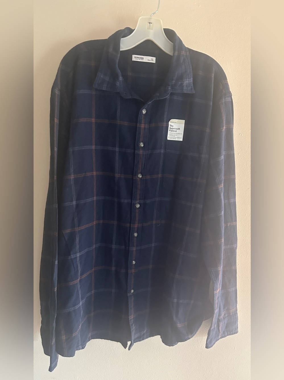 MENS NAVY BLUE SUPER SOFT FLANNEL LONG SLEEVE BUTTON DOWN SHIRT